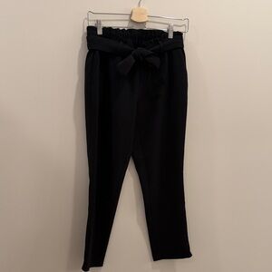 LOFT Black Paperbag Waist Ankle Pants with Tie Belt